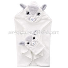 Toalla de bebé animal lindo toalla de baño con capucha HDT-9012 del bebé del color blanco suave orgánico de bambú de alta calidad en China fábrica